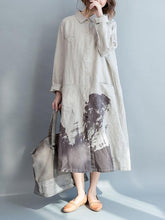 Creamy Linen Lapel Loose Blouse Long Dress